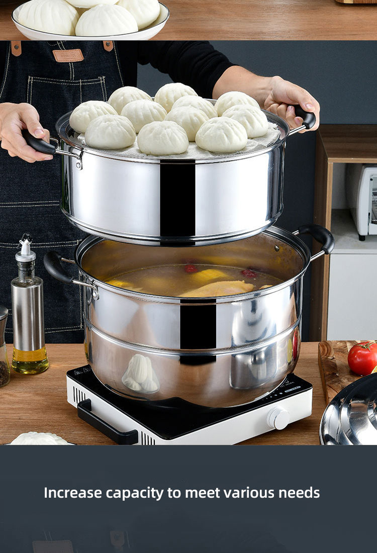 Steamer Pot Oem Hot Selling Large Stainless Steel 2/3 Layer Restaurants Kitchenware Soup Pot Food Steamer Pot With Steamer