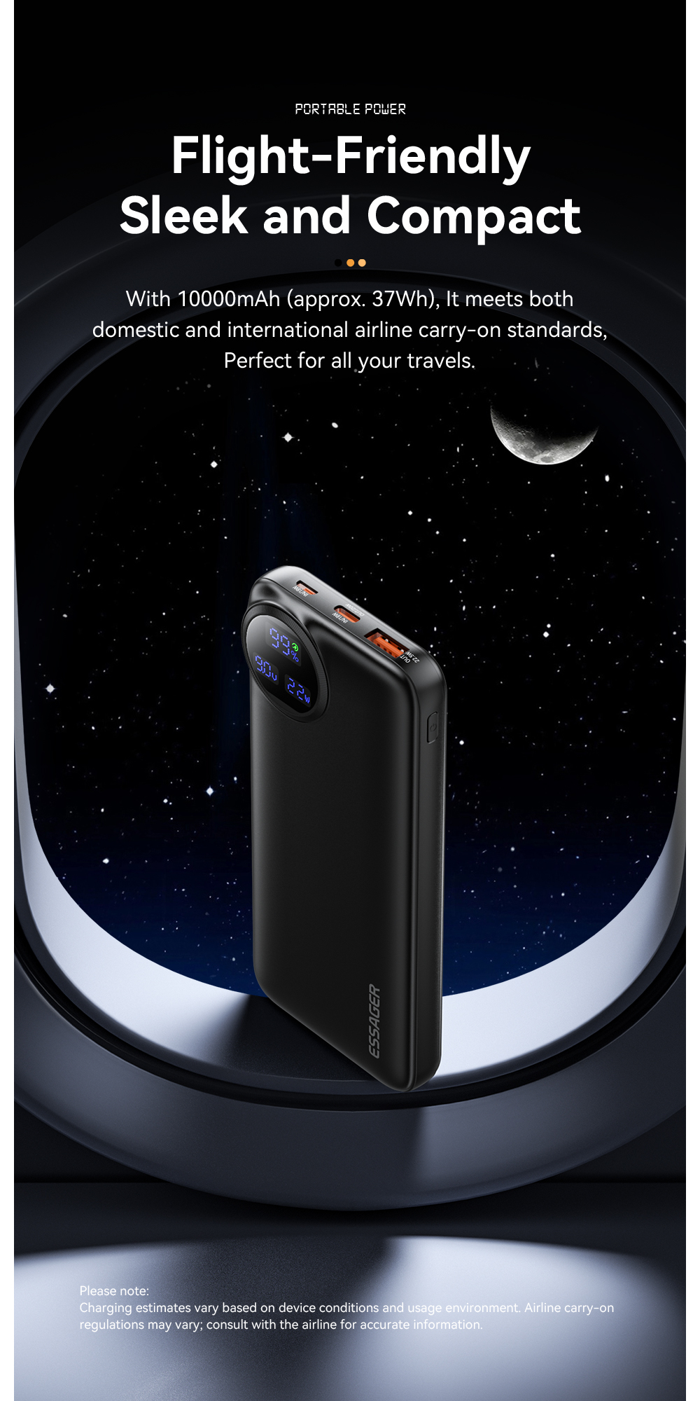 ESSAGER ES-D016 Series USB A/C/Lighting Output Battery Power Bank 10000mah
