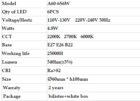 led filament A19 bulbs E27 800LM dimmable energy saving high brightness