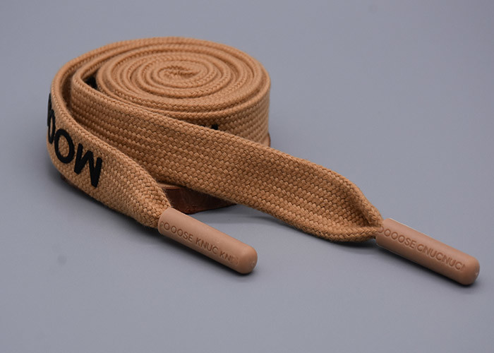 Garments 140cm Polyester flat Rope Printed With Matte Black Silicone Logo
