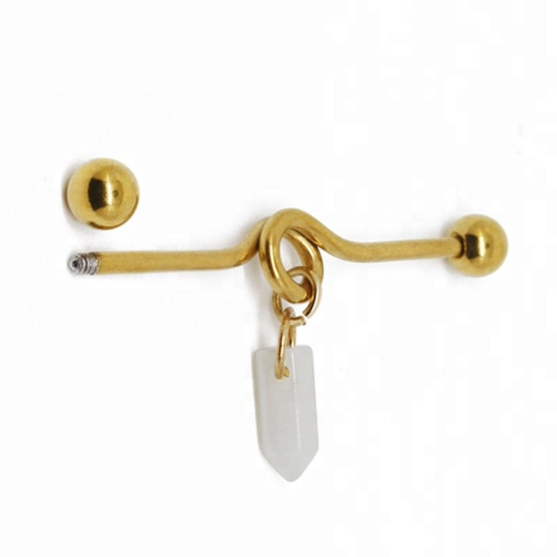 Fashion body piercing industrial barbell with milky white stone