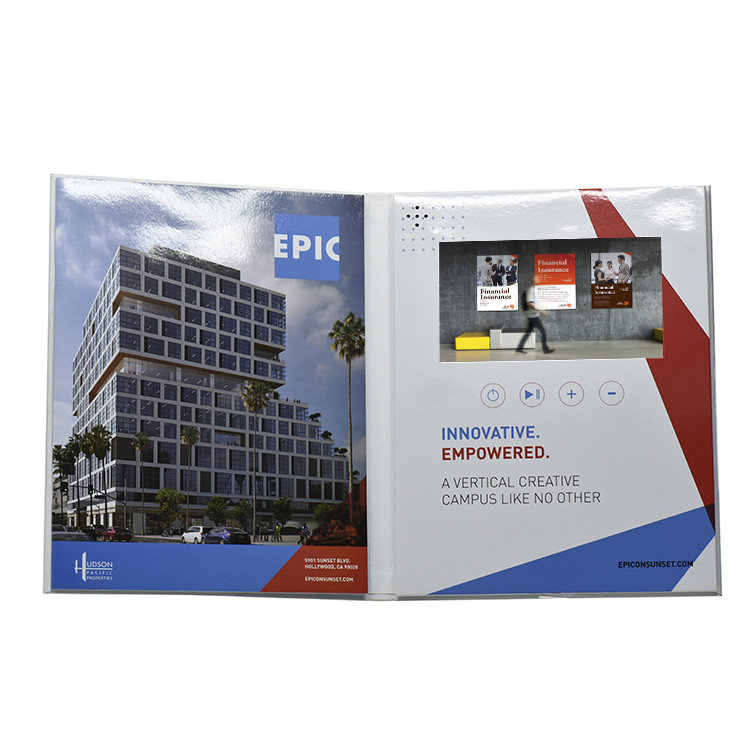innovative design custom print lcd video book/7 inch video plus print for pharma marketing