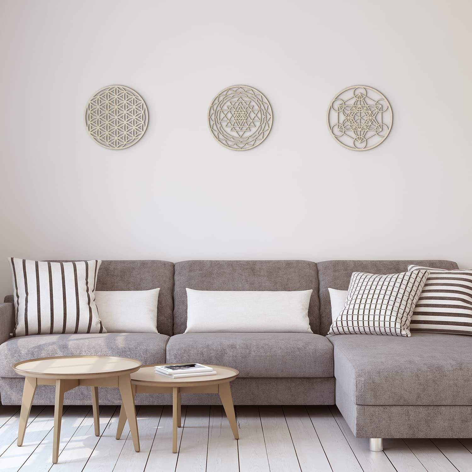 Sacred Geometry Wood Wall Art Set, Zen Home Decor for Yoga/Meditation, Wooden Wall Hanging Sculptures