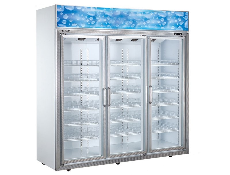 Vertical Supermarket Display Refrigerator , Three Glass Door Commercial Fridge Freezer