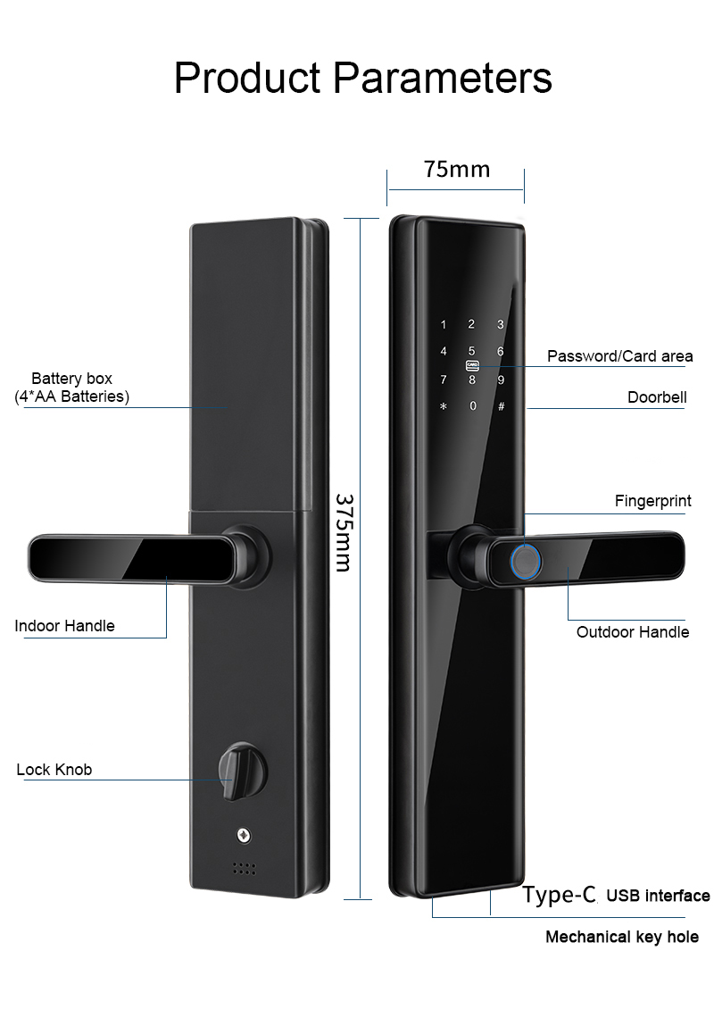 5kg Fingerprint Biometric Door Lock Passcode IC Card Bluetooth Door Lock