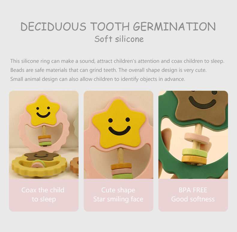 Eco Friendly Soft Baby Rattle Toy With Food Silicone Material