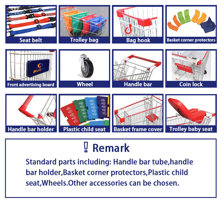 210L Supermarket Shopping Trolley Cart With 4 Wheel