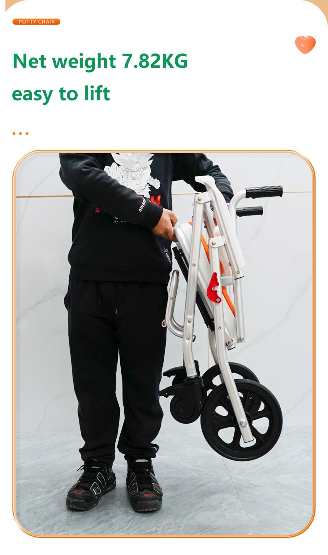 Toilet Safety Chair for Elderly and Disabled Aluminium Mobile Bathroom Chair with Wheels