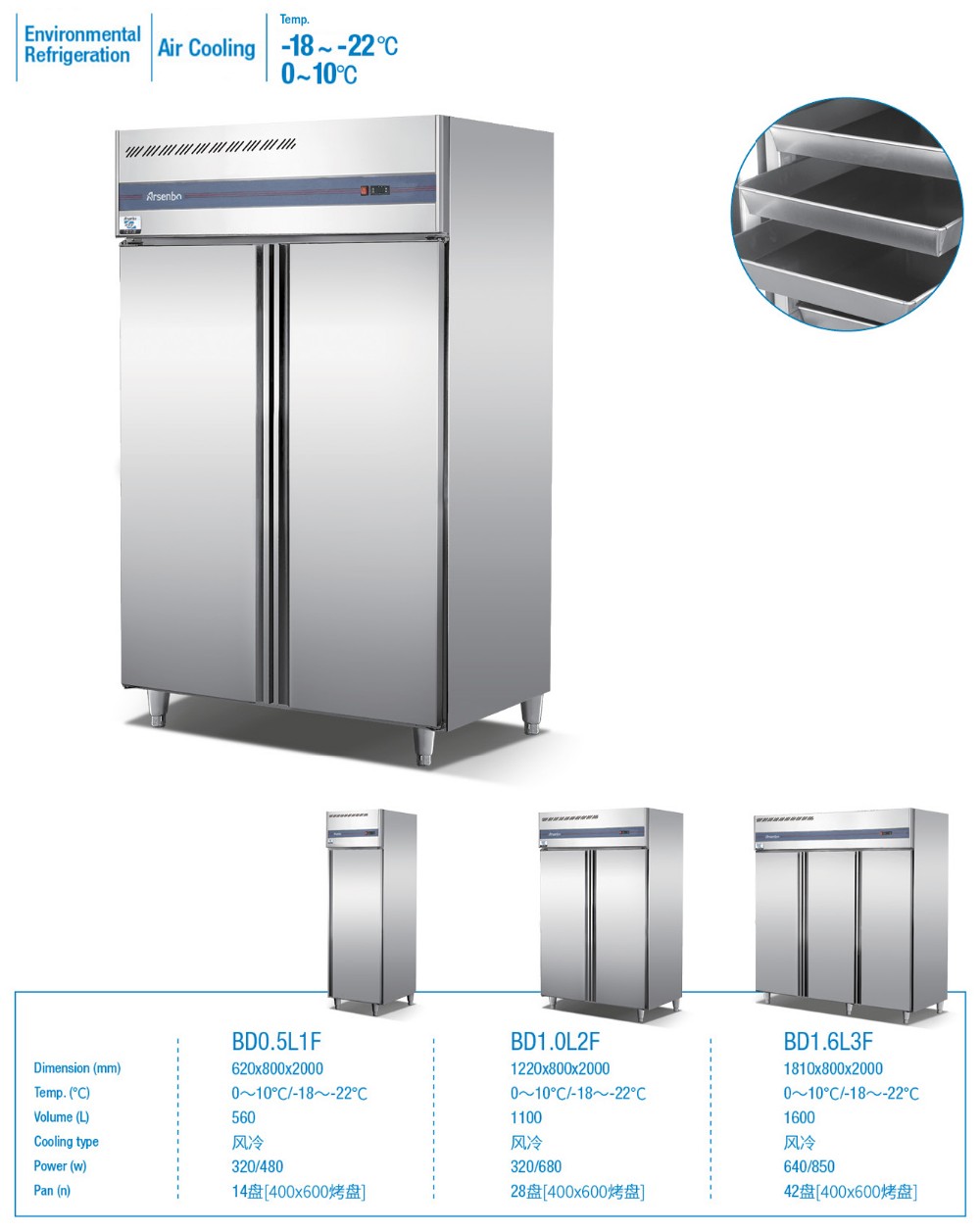 Single Door Upright Kitchen Fridge Freezer 560L Multipurpose