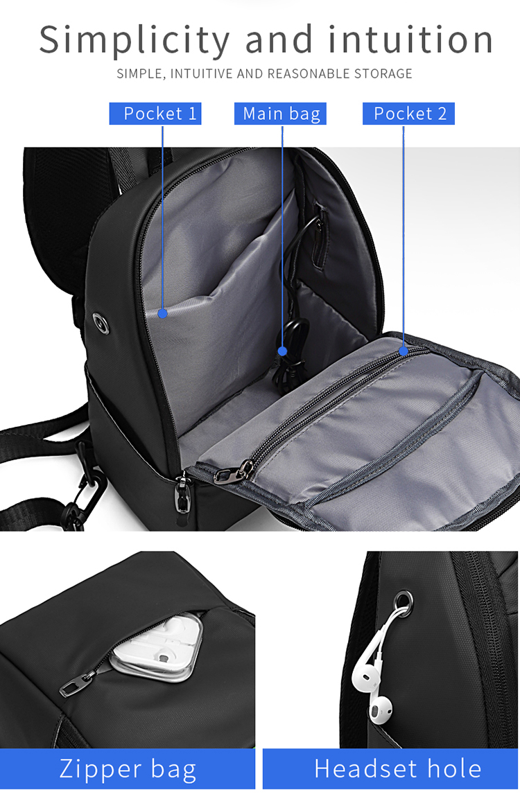ISO9001 Anti Theft Men Shoulder Bags With USB Charging