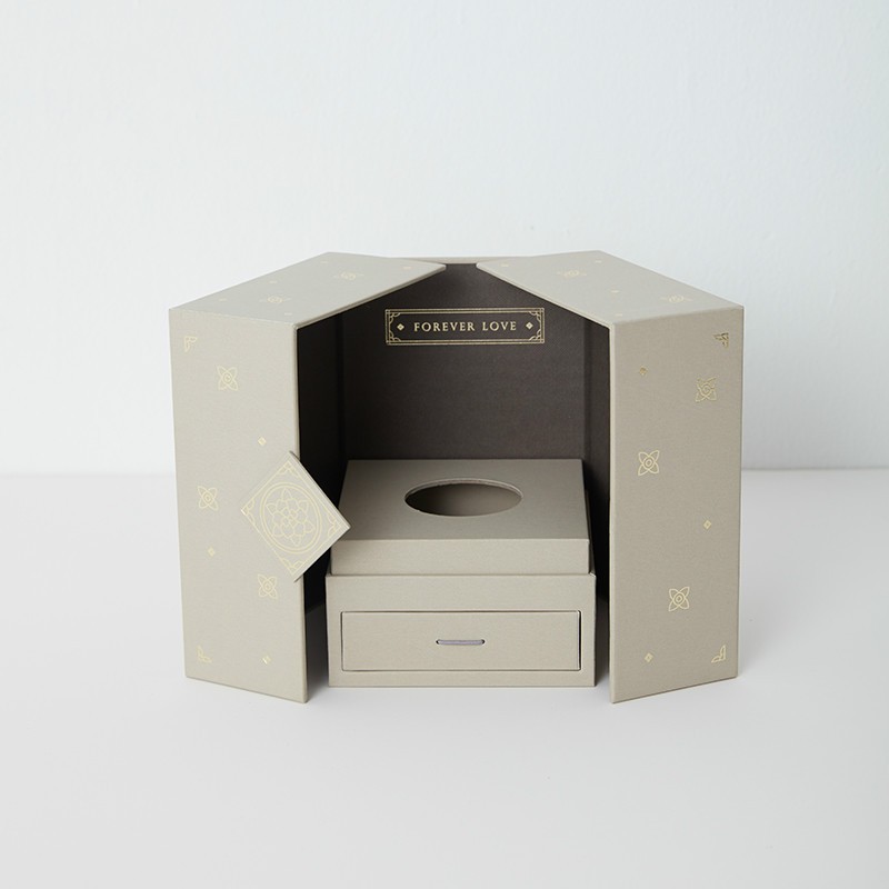 Square Rose Paper Cardboard Jewelry Gift Box with Drawer and Custom Gold Foil Stamping