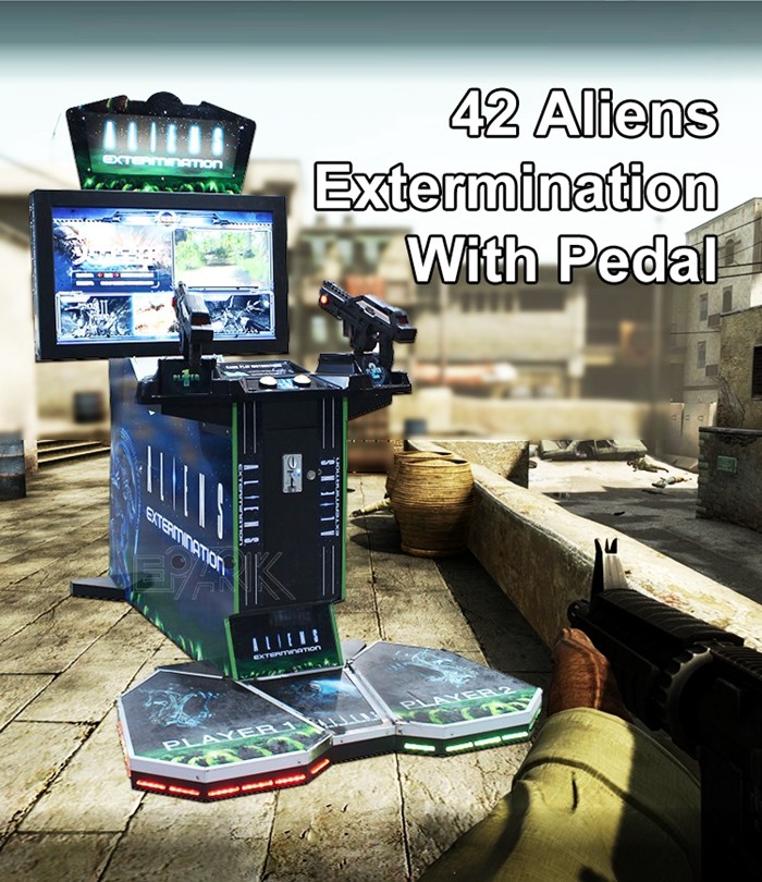 Coin Pusher Shooting Arcade Game Machine 42" Aliens Extermination With Pedal