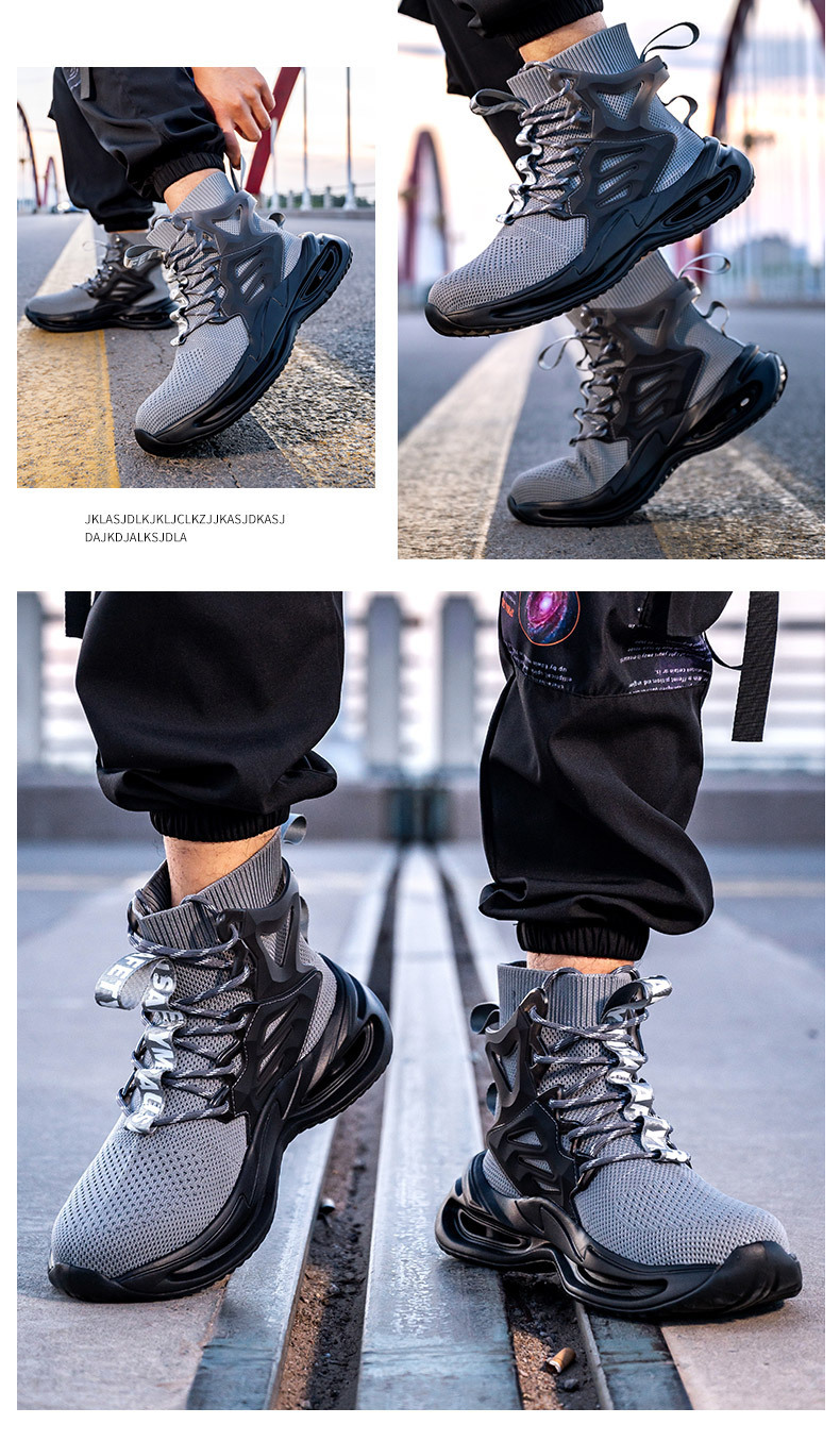 OEM Security Work Boots With Mid-cut Flying Knit Safety Boots And European Standard Steel Toe