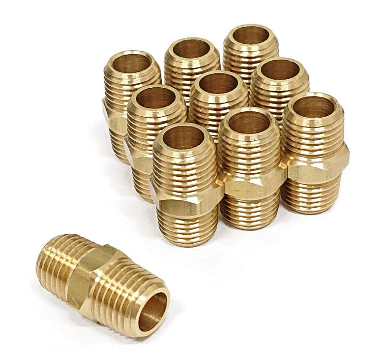 Pipe Fitting and Air Hose Fitings, Hex Nipple Coupling - 1/4-Inch NPT x 1/4-Inch NPT,Solid Brass, Male Pipe