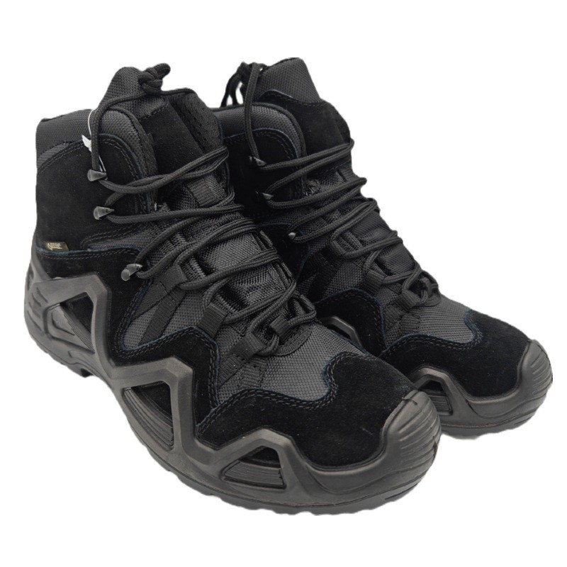 Shock-Absorbent Combat Tactical Boots Durable Leather Flat Heel Ankle-High Shaft
