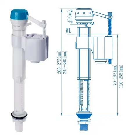 Plastic Threaded Tank Fittings For Dual Flush Cistern Bottom Entry Toilet Fill Valve