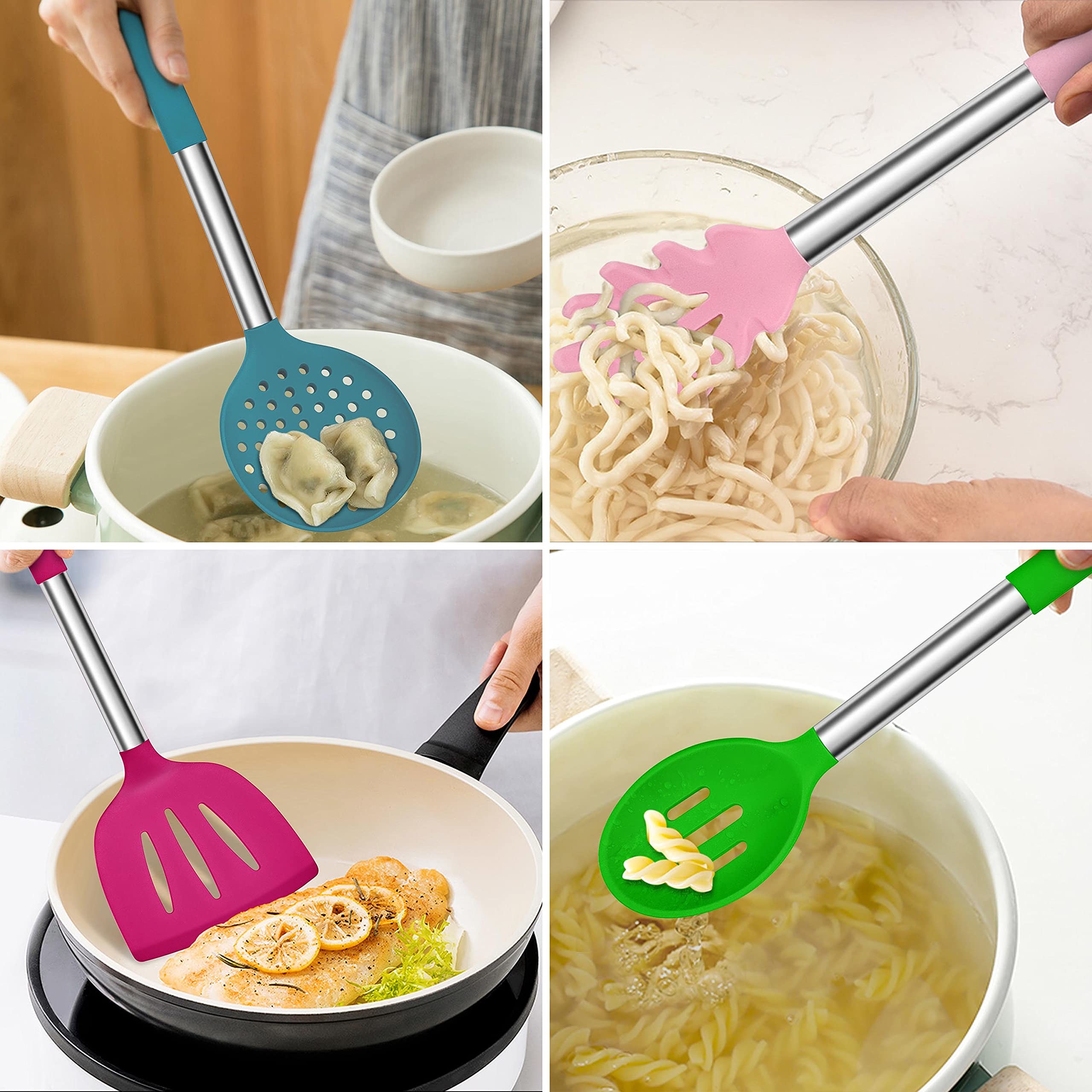 14 Pieces Kitchen Cooking Silicone Utensils Set with Stainless Steel Handle Kitchen Tools Set for Nonstick Cookware