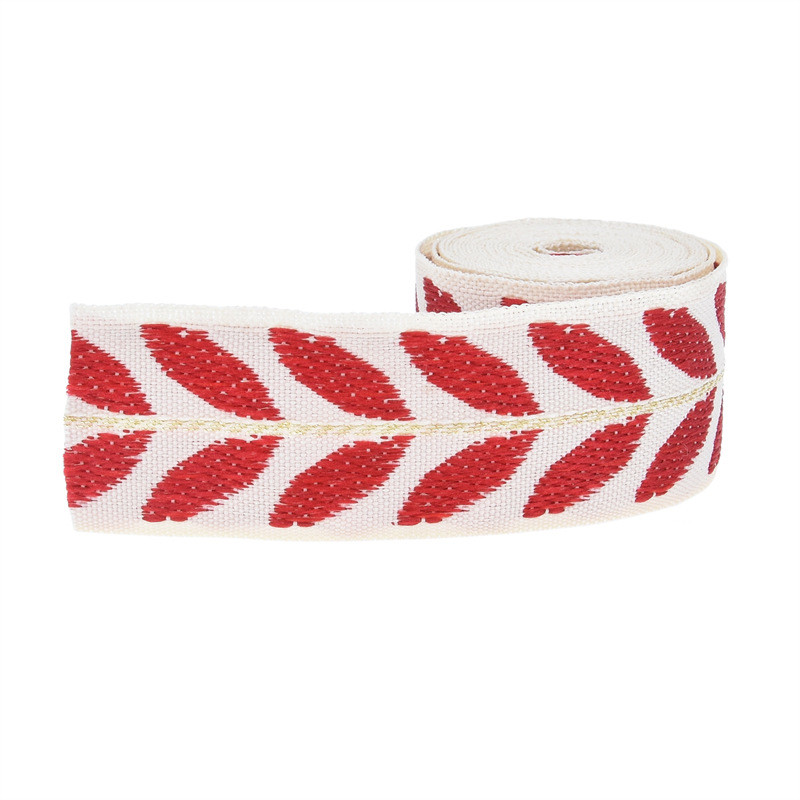 25mm*2y Jacquard Leaf Ribbon Eco Friendly Christmas Ribbon Wired