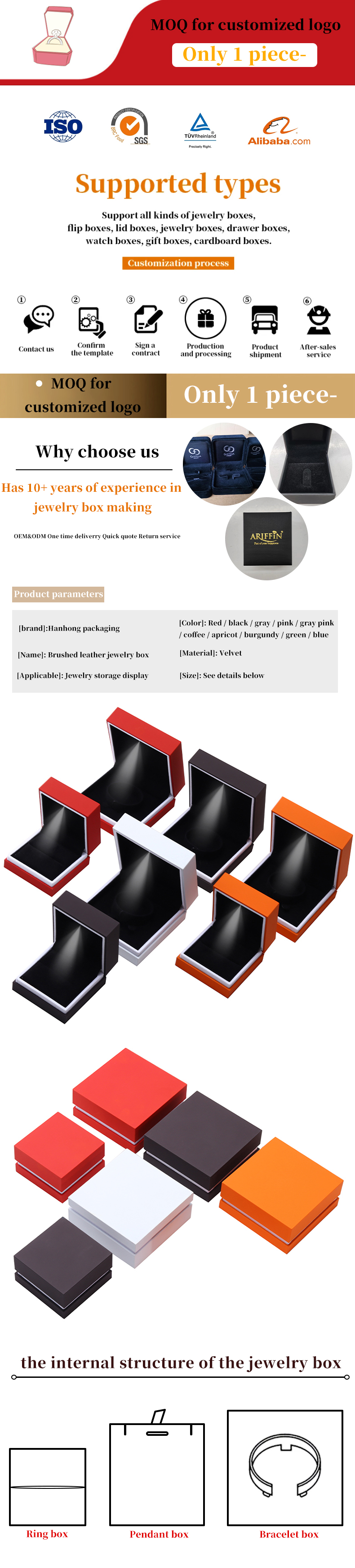 End Jewelry Packaging Box Baking Paint Craft White Edge LED Ring Jewelry Box 9*9*3.5cm