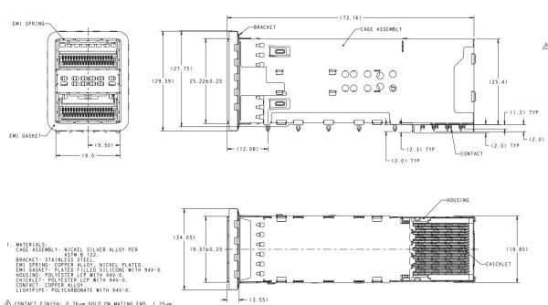 TE 2198373-1 ZQSFP+ 2x1 Cage Assembly With Integrated Connector Elastomeric