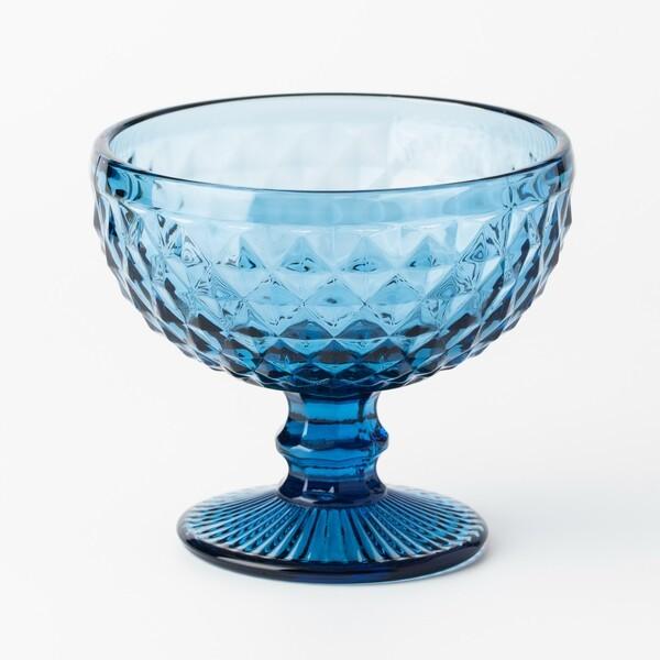 Small Blue Footed Glass Dessert Bowls 12 Oz Vintage Ice Cream Sundae Dishes