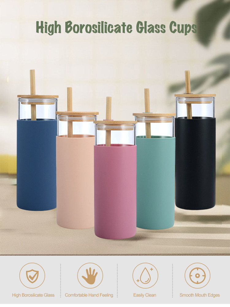 Customised Transparent 500ML Glass Tumbler Reusable Glass Water Bottle With Silicone Sleeve And Straw Applied As Gifts For Employees Friends Coworkers