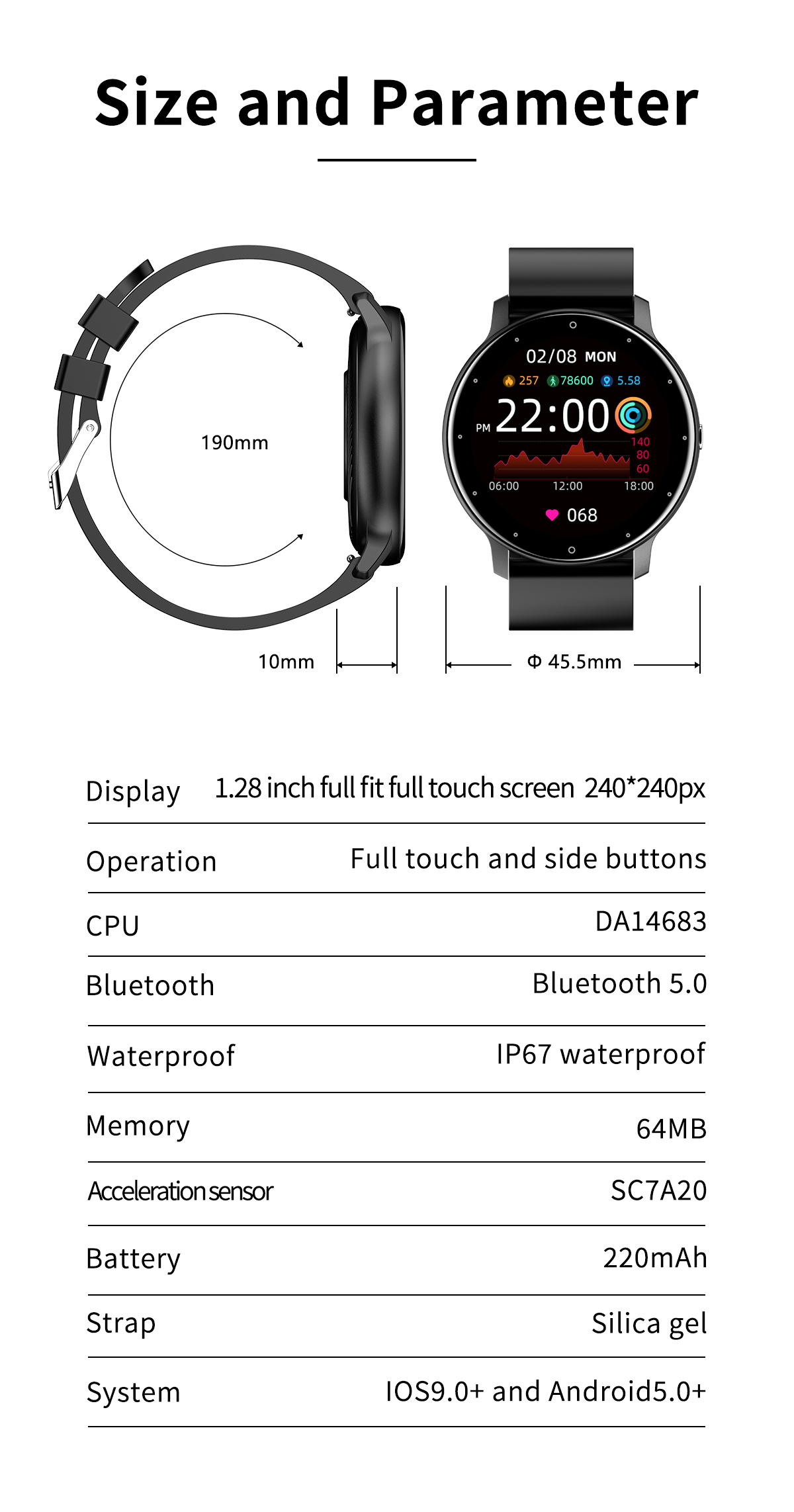 1.28Inch IP67 Bluetooth Smart Watch Heart Rate Resting Monitoring