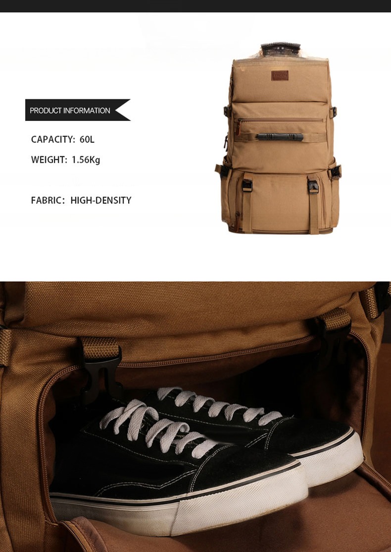 Comfortable and Versatile 60L Khaki Backpack for Outdoor Training Camping Traveling