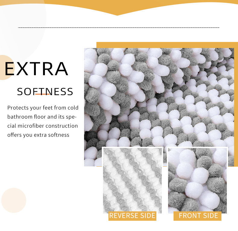 2000gsm Water Absorbent Chenille Bath Mat Runner Machine Washable