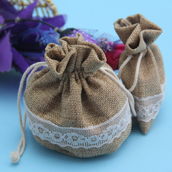 Cylindrical Ladies Drawstring Bag , Small Round Bottom Jute Carrier Bags