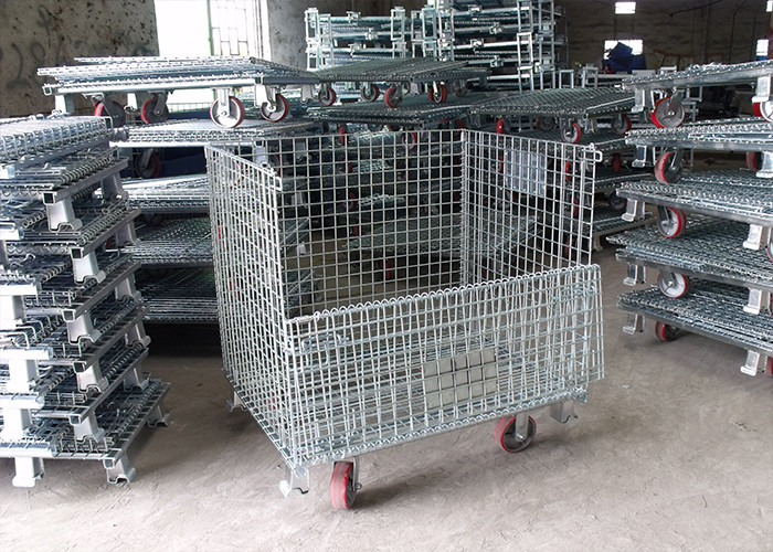 Heavy Duty Galvanized Metal Storage Cage / Folding Wire Mesh Container For Wearhouse