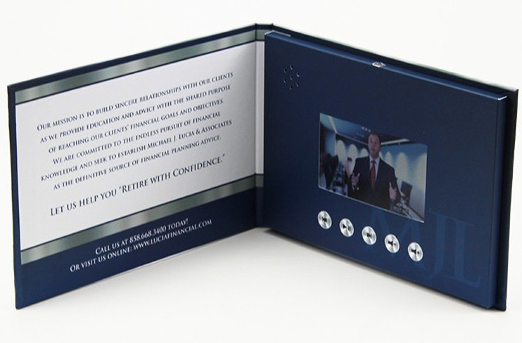 7" hardback video brochure lcd presentation folder video greeting card