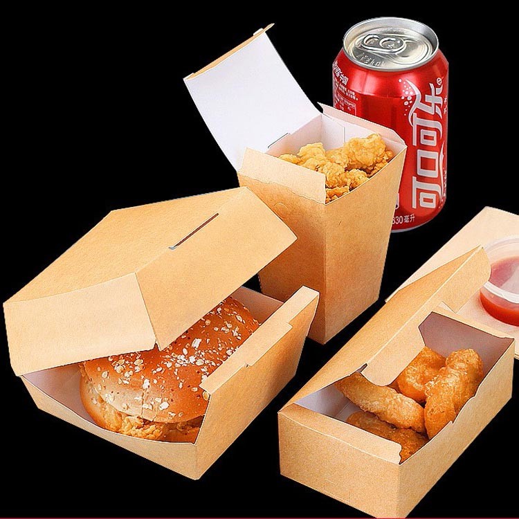Collapsible Fried Chicken Takeaway Boxes Kraft Paper Material Vent Hole Design