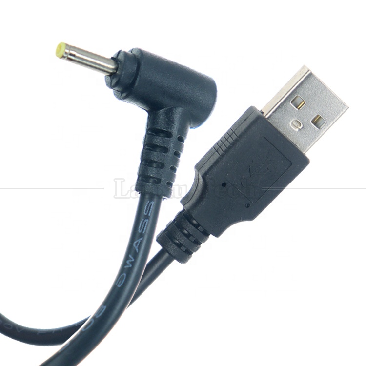 90 Degree Right Angle Black White 24AWG 2A Charging Current 1m USB to 2.5x0.7mm DC Charger Cable