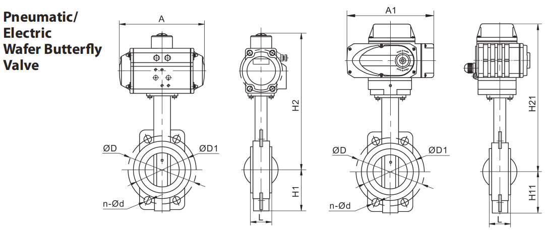 Pneumatic Rubber Lined Wafer Butterfly Valve With Actuator Limit Switch
