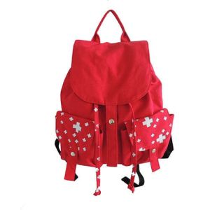 Red And Black Custom Logo Backpacks , Canvas Drawstring Bags With Pull String