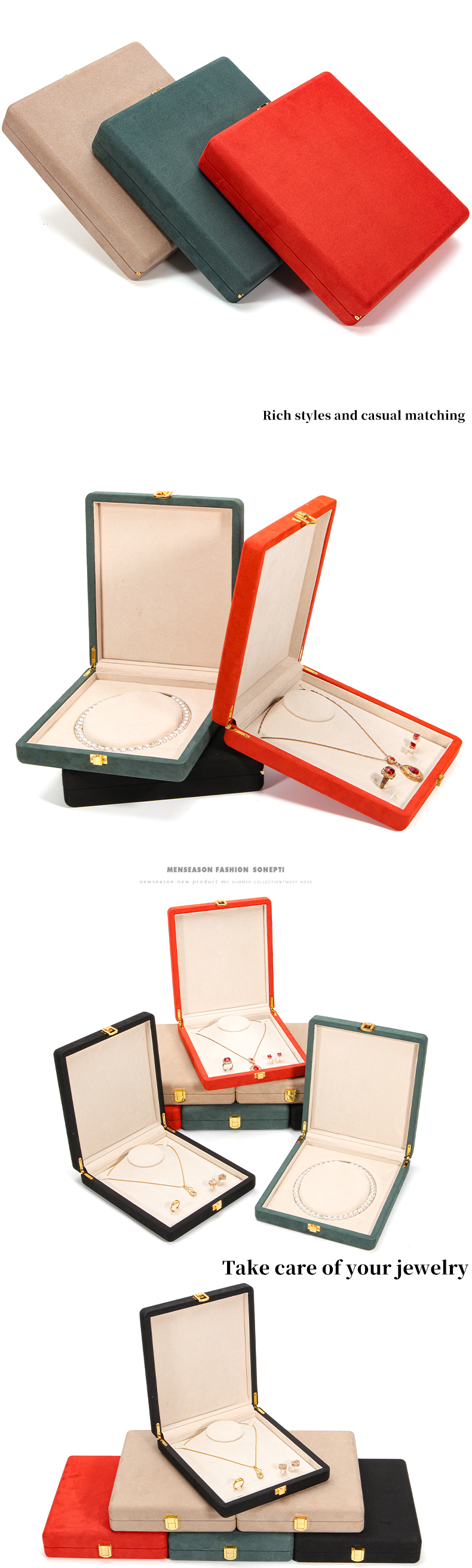 Black Hanhong Custom Rounded Corner Microfiber Leather Ring Jewelry Packaging Box Luxury Set Pearl Necklace Jewelry Storage Box