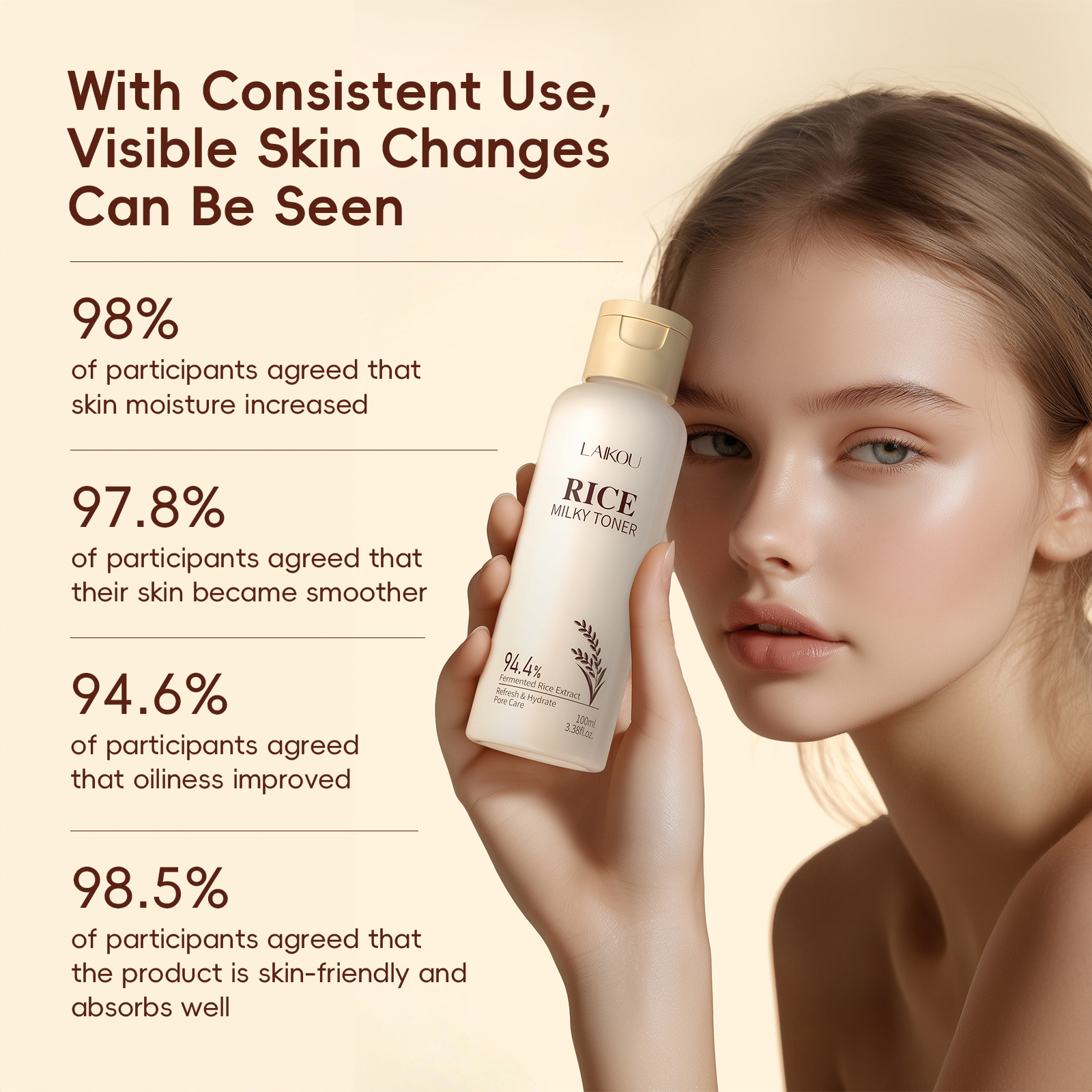 LAIKOU Skin Care Moisturizing Nourishing Soothing Smoothing Rice Toner 100ml