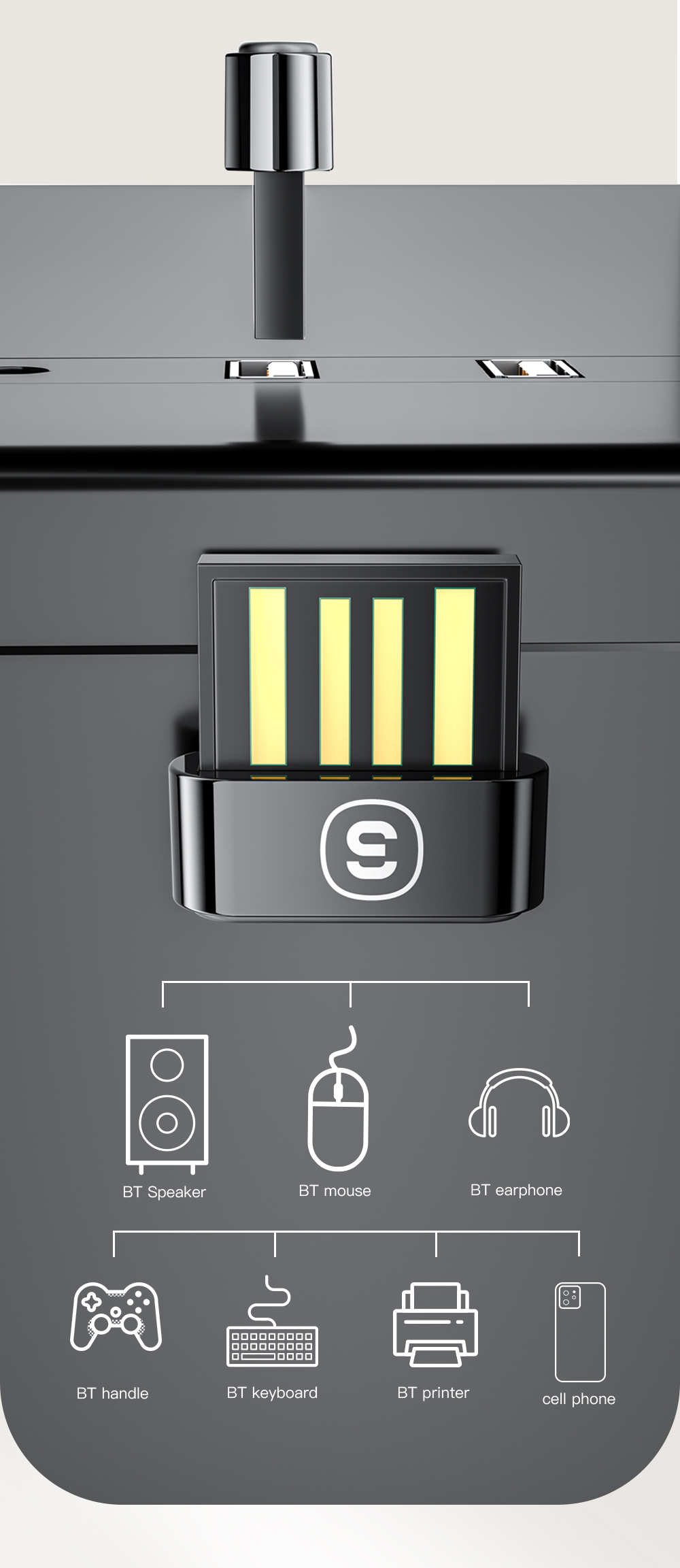 PC 5.1 Mini USB Adaptor BT 2.0 3.0 4.0 5.0 Phone Keyboard Earphone Connecter 3C Device