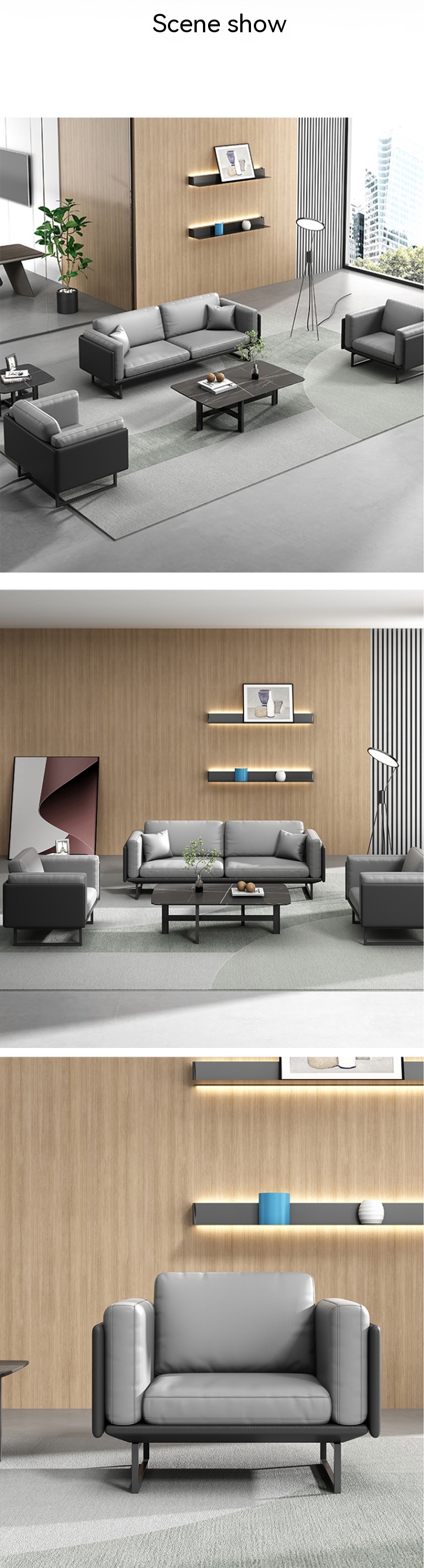 OEM Light Luxury Italian Modern Leather Sofa Coffee Table Set for Office Furniture