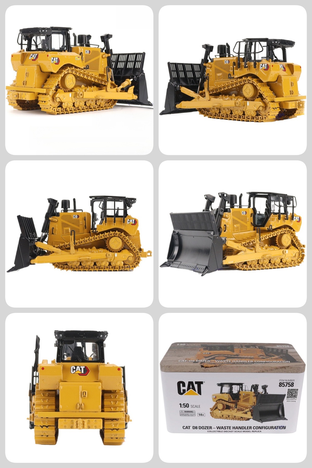 Heavy Duty D8 Dozer Bulldozer with Scraper Attachment 1:50 Scale Diecast Alloy Model 85758