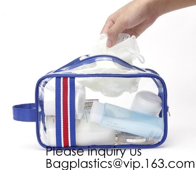 Clear Zipper Pouch with Strap Makeup Bag PVC Cosmetic Pouch,Printing Clear Zip lockk Cosmetic PVC Pouch, bagease, bagplast