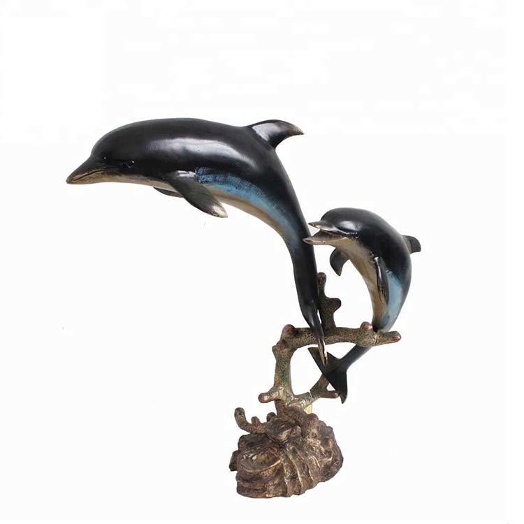 Novel Design Famous Abstract Metal Arts And Crafts Cast Iron Dolphin Sculptures Home Decor