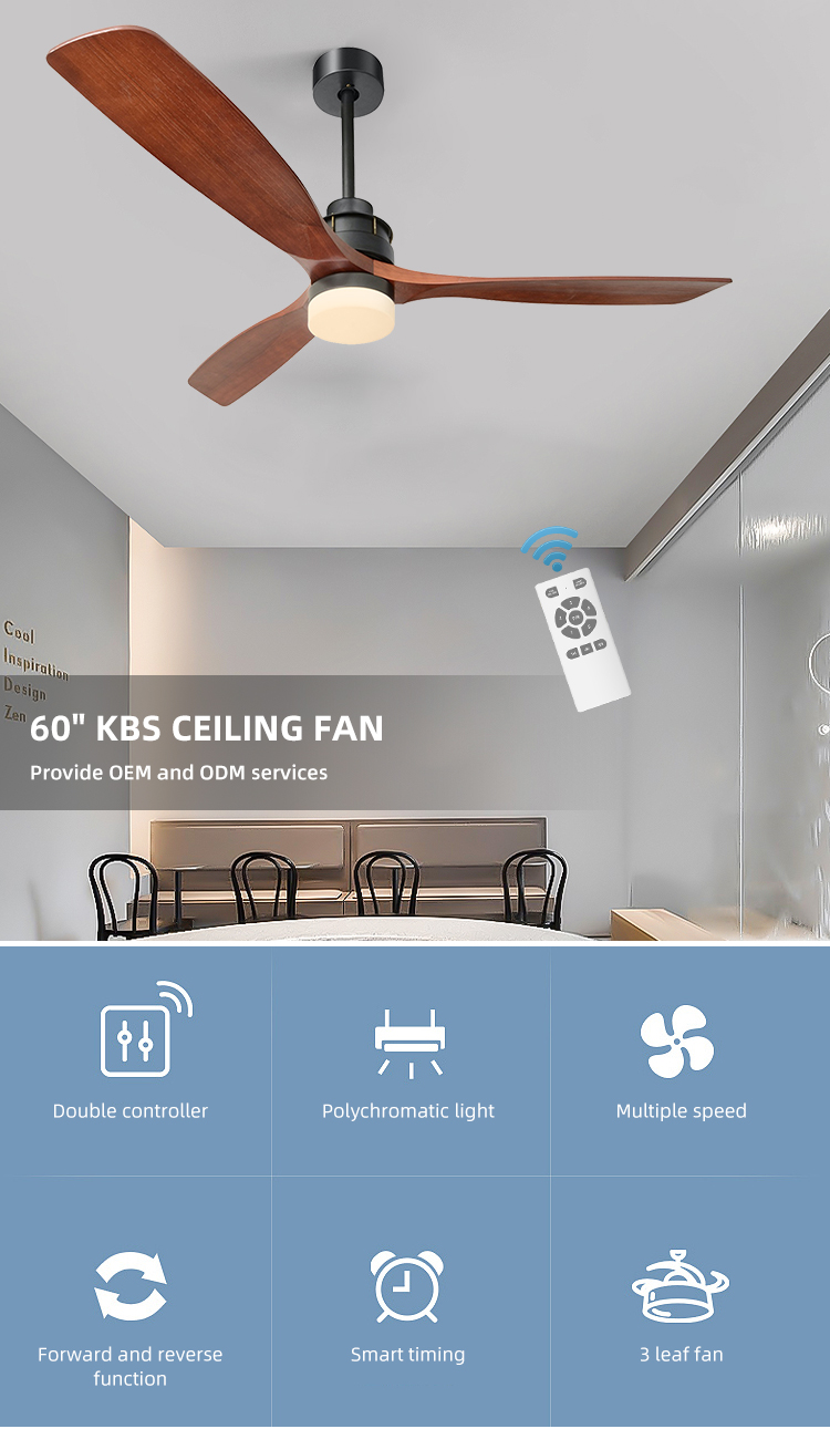 Fashion Adjustable 65W 60 Inch 3 Blade Ceiling Fan Light 1500lm