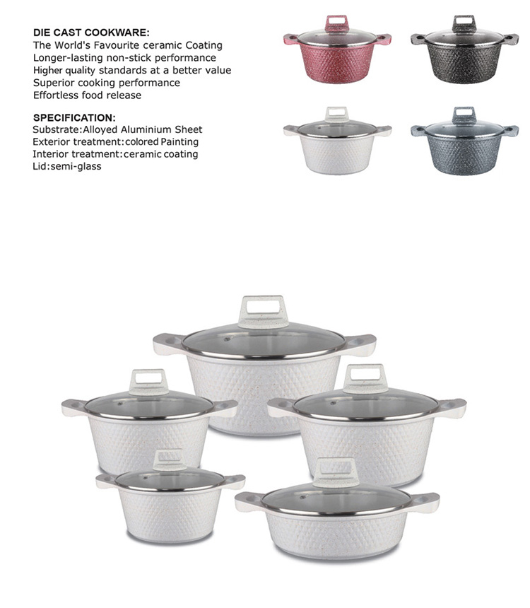 Europe Style Black Non Stick Aluminum Pot Sets Cookware With Glass Lid