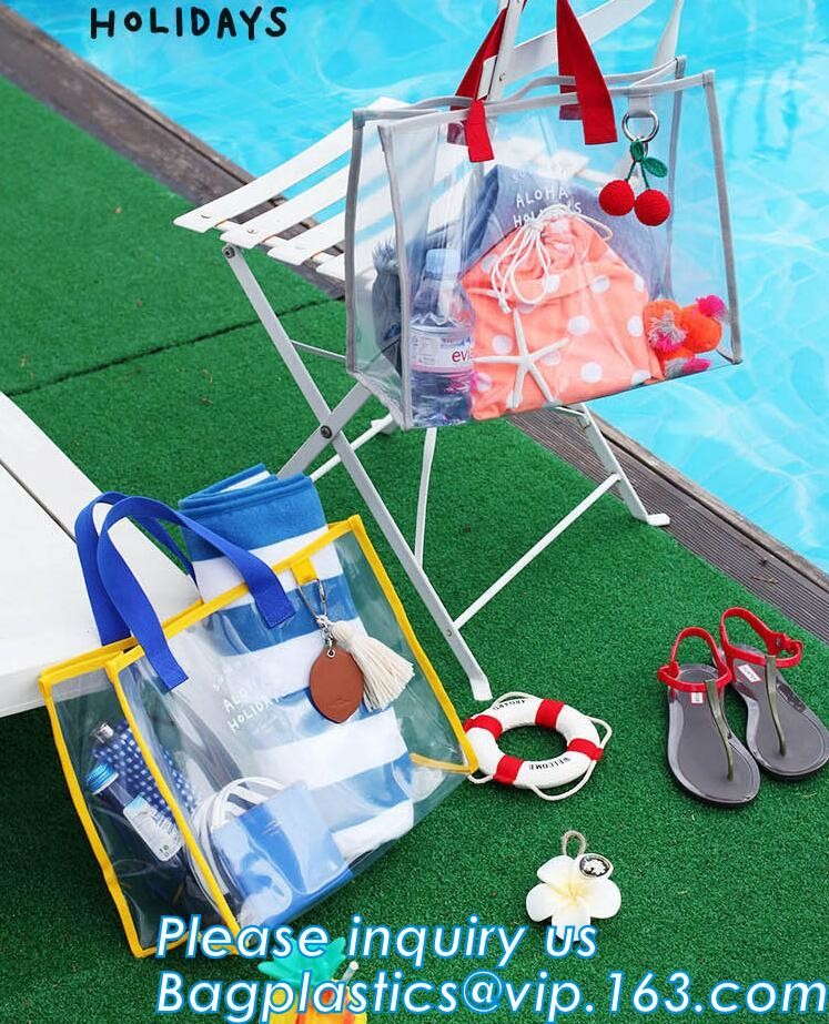 Summer Detachable Women Transparent PVC Handbag Shoulder Bag, handle shoulder strap sand vinyl tote clear pvc beach bag