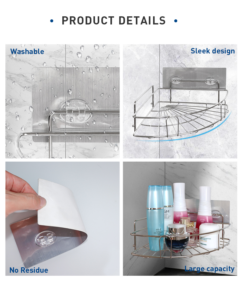 10kg Corner Shower Basket Stainless Steel SS201 Body corner shower organizer