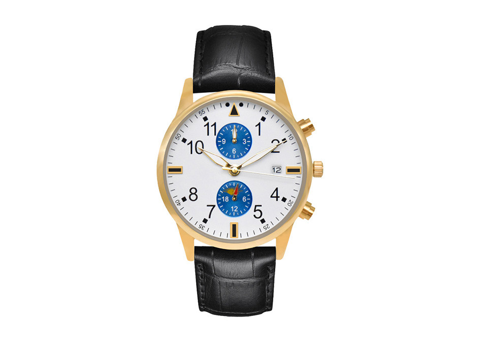 Hardened Glass Leather Wristband Watch , Quartz Stainless Steel Watch 10ATM