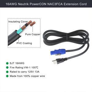 NEMA 5-15P to PowerCon NAC3FCA 15A 125V 14AWG Power Cable