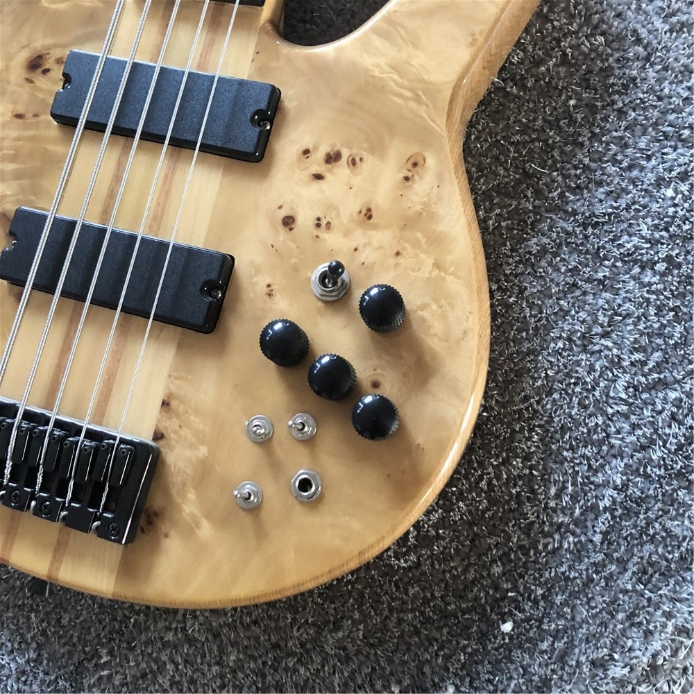 Factory Custom Factory 5 strings Wood color Whole body Butterflys electric bass Black metal hardware